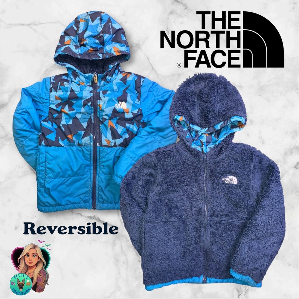 THE NORTH FACE Kids' 6T Reversible Mount Chimbo Full Zip Hooded Jacket Blue Camo